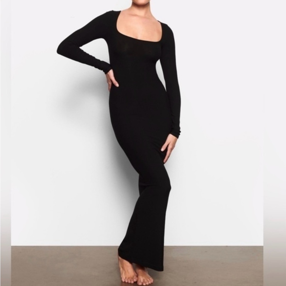 Skims Long Sleeve Dress Black Size Small